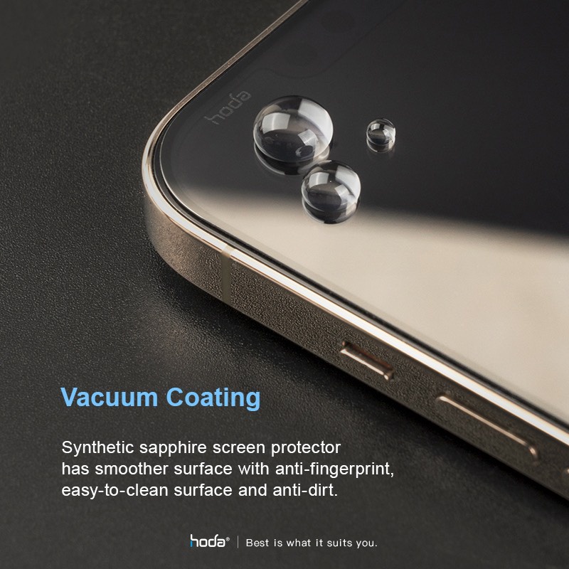 KÍNH CƯỜNG LỰC HODA Sapphire nguyên khối kèm khung trợ dán IPhone 15 Pro/IPhone 15 Pro Max/IP14 Promax /14 Pro