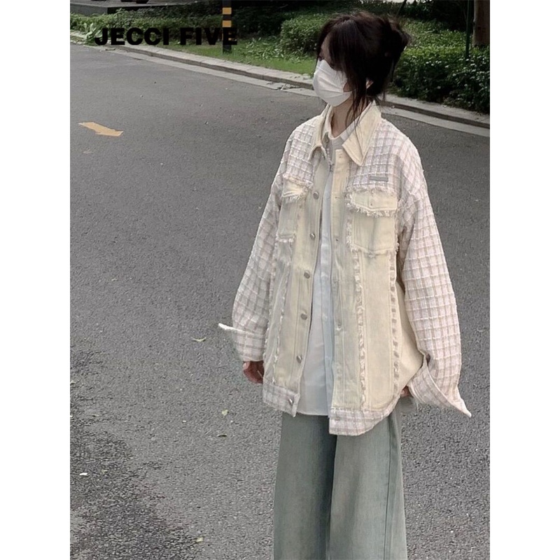 Áo Khoác Jean Cao Cấp Phong Cách Đường Phố Pháp Mùa Xuân Thu Cho Nữ Jsnie woo jsnc