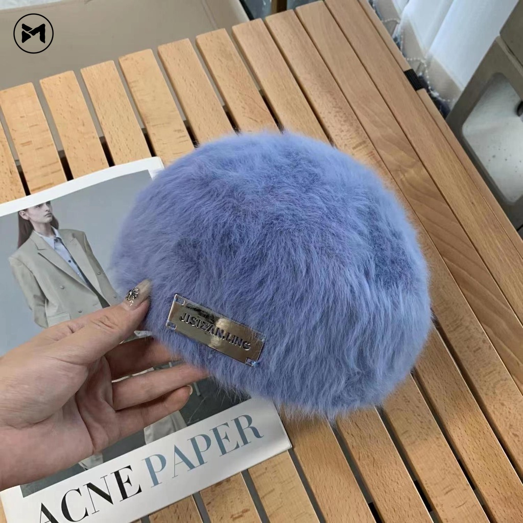 Mũ beret Len Lông Cừu Nhãn Kim Loại Thời Trang Hàn Quốc Mới 2023 Dành Cho Bạn Nữ