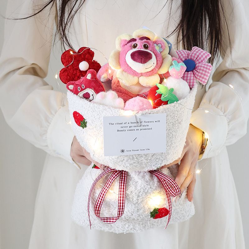 Gấu dâu tây  Bó hoa búp bê gấu hoạt hình dễ thương làm quà sinh nhật cho bé