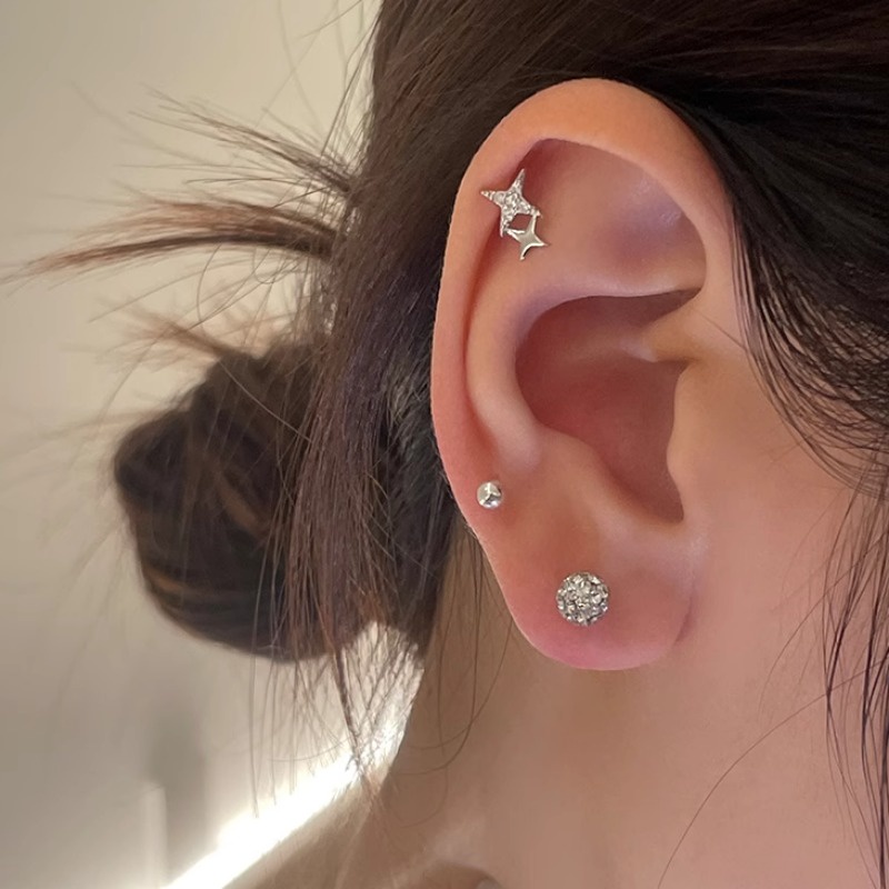 We flower Bông Tai Mạ Bạc 925 Hình Học Đính Pha Lê / Vương Miện / Ngôi Sao Phong Cách Hàn Quốc Thời Trang Cho Nữ