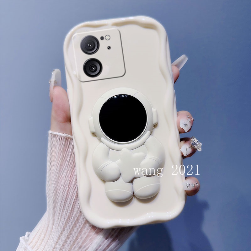 Ốp Điện Thoại Dẻo Màu Trơn Họa Tiết Phi Hành Gia Kèm Vòng Đeo Tay & Giá Đỡ Tàng Hình Cho xiaomi 13t xiaomi 13t pro 5g