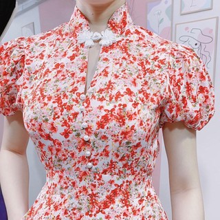Đầm maxi hoa cổ tàu đi tiệc chất lụa mango