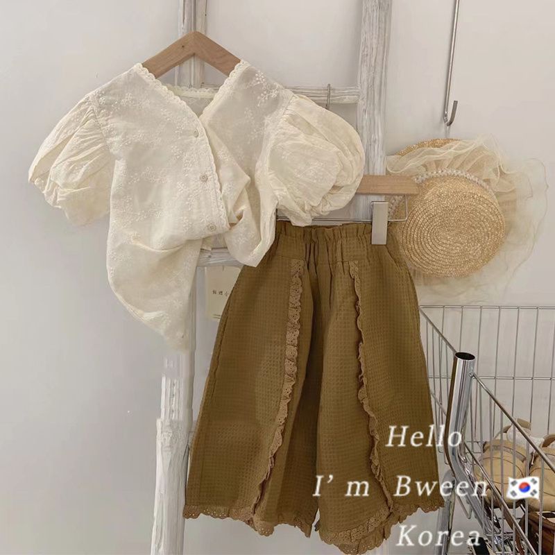 Bộ Áo Tay Phồng + Quần Ống Rộng Thời Trang Hàn Quốc Mùa Hè Cho Bé Gái 23