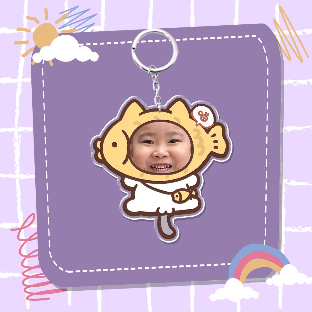 Móc khóa in theo yêu cầu ghép mặt một người Trí Decor chibi dễ thương đáng yêu có hộp quà tặng bạn bè, người thân