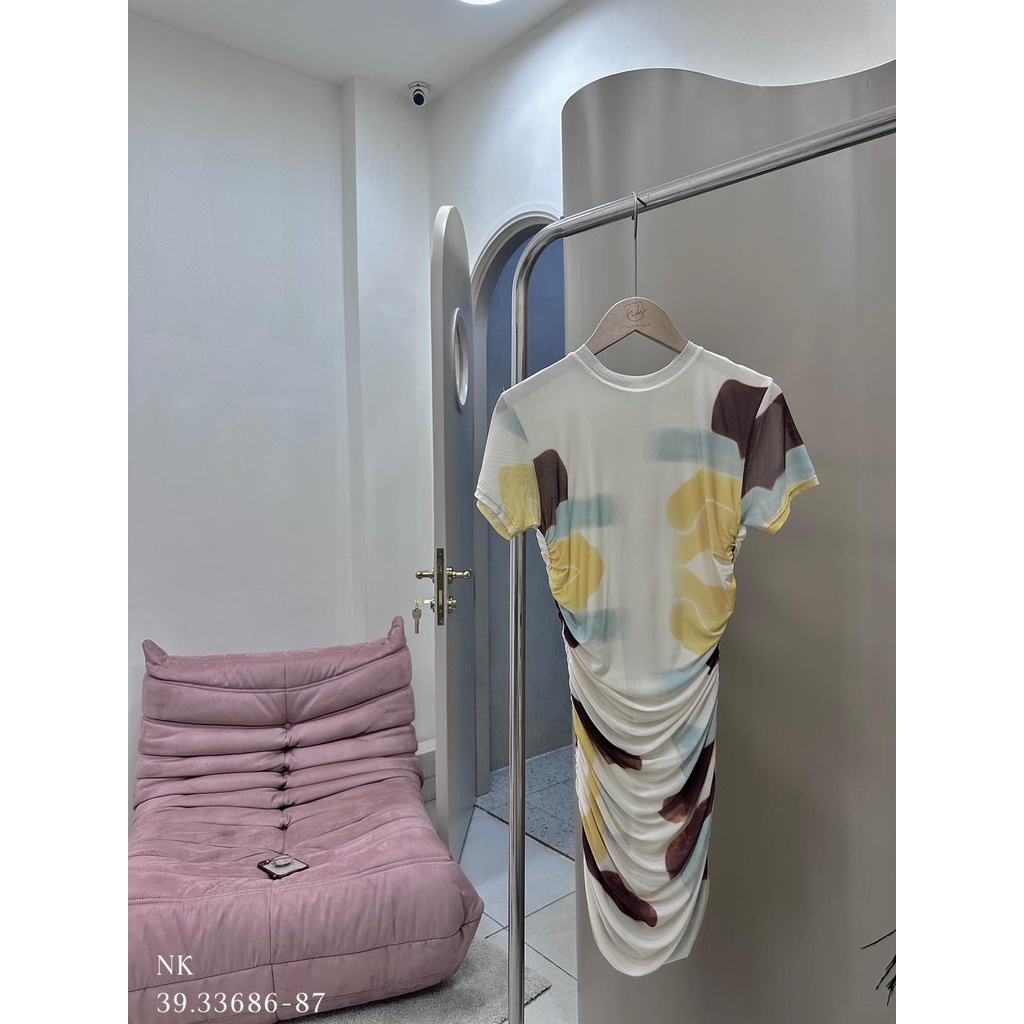 Đầm body lưới loang nhúng eo y2k