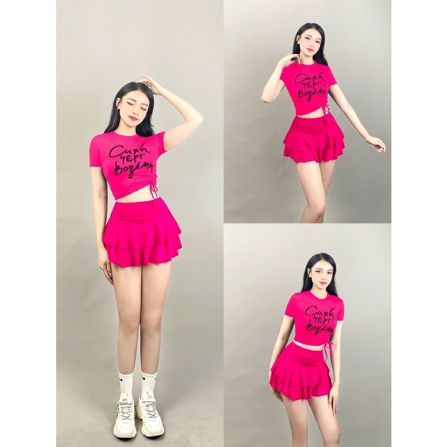 Áo tập gym yoga aerobic nữ croptop dây chữ xinh xắn