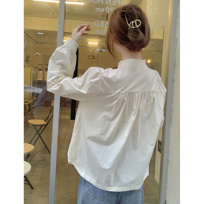 Áo Sơ Mi Cổ Đứng Tay Dài Dáng Rộng Phong Cách Pháp Thời Trang Mùa Thu 2023 Cho Nữ