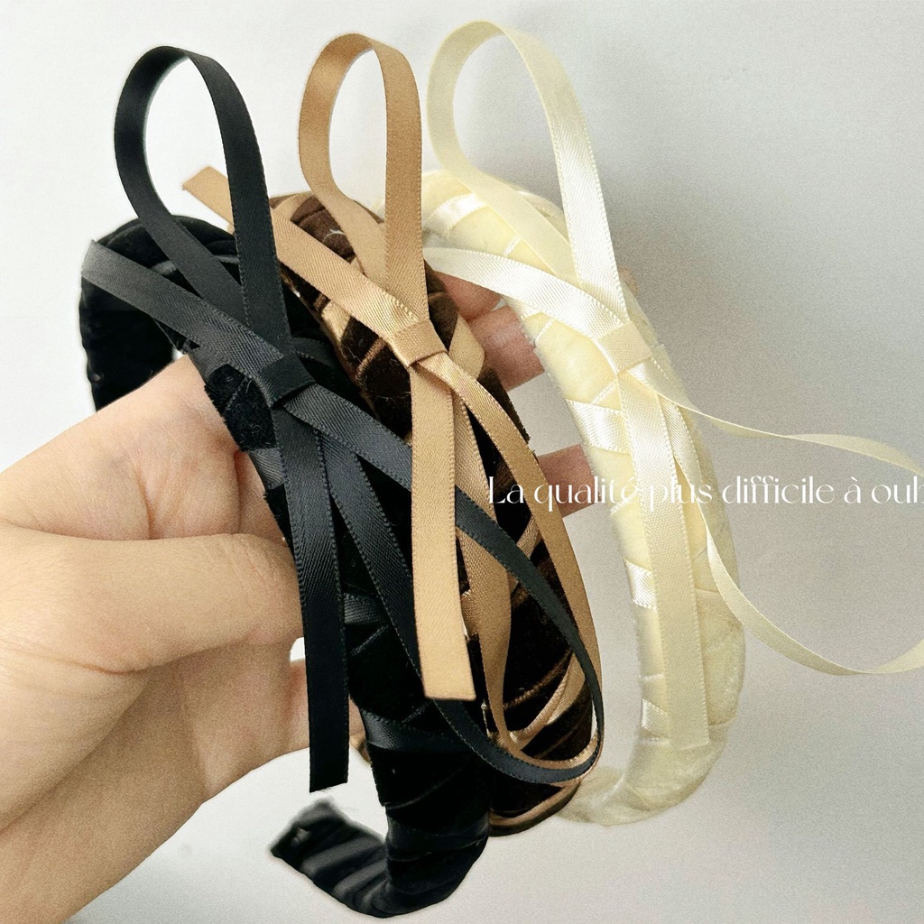 Băng Đô Vải Nhung Thắt Nơ Phong Cách vintage Pháp