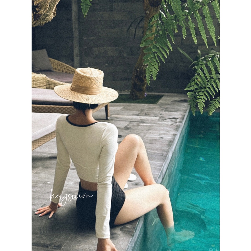 Bộ Đồ Bơi Tay Dài Lưng Cao Thời Trang Hàn Quốc Cho Nữ