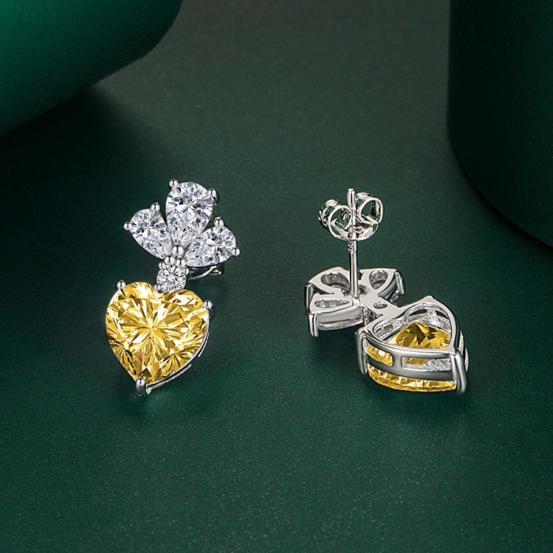 Bông Tai Mạ Bạc 925 Hình Trái Tim Đính Đá zircon Nhiều Màu Sắc Thời Trang