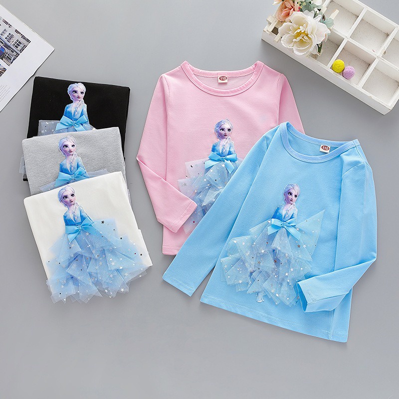 Elsa Áo Thun Tay Dài In Hình Công Chúa elsa Thời Trang Thu Đông 2023 Cho Bé Gái