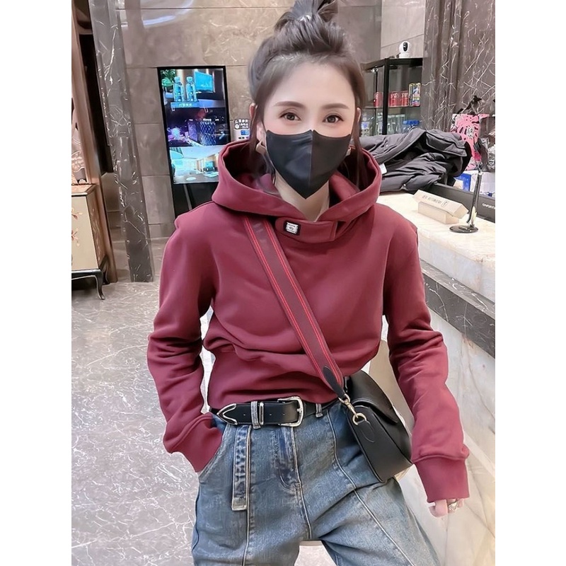 Áo Hoodie Dáng Rộng Màu Trơn Chất Lượng Cao Thời Trang 2000s