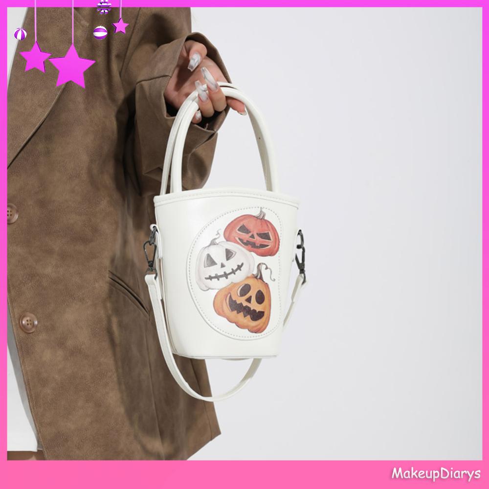 ★ Mỹ Phẩm Trang Điểm ★ Thời Trang Túi Da pu Đeo Chéo In Họa Tiết Bí Ngô Phong Cách halloween Cho Nữ