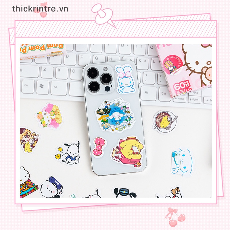 Set 60 Miếng Dán Mèo kitty Dễ Thương Chống Nước Trang Trí Sổ Tay vn