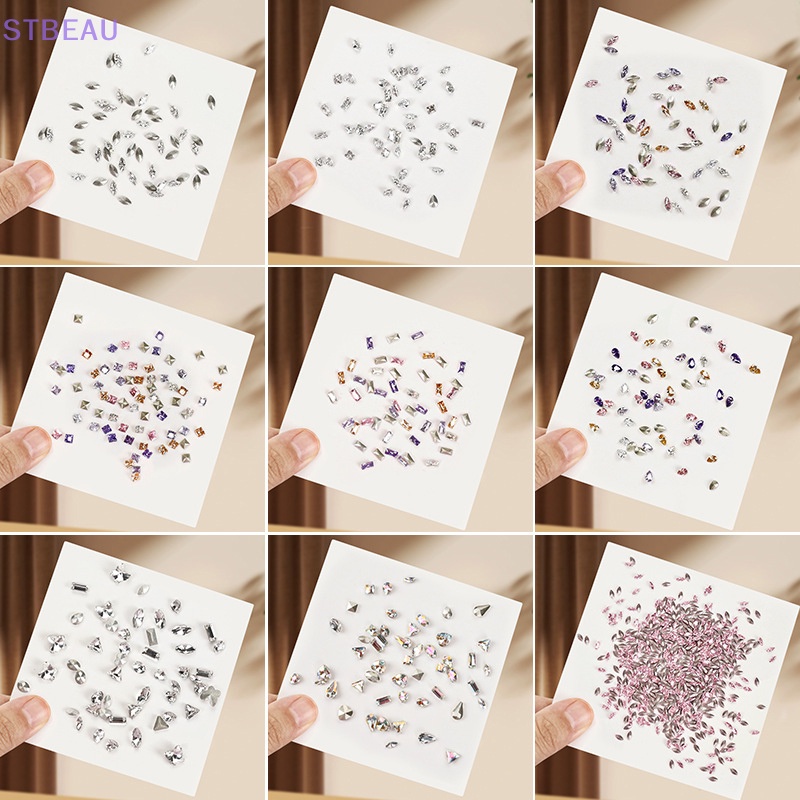 Set 50 Hạt Kim Cương Pha Lê Giả Pha Lê mini Hình Dạng Phẳng Hỗn Hợp Trang Trí Móng Tay