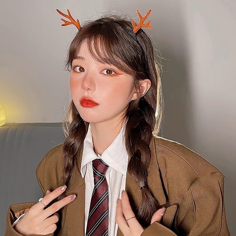 Băng Đô Cài Tóc Hình Sừng Hươu Bằng Nhung Màu Đỏ / Nâu Cho Nữ Dịp Giáng Sinh / Năm Mới
