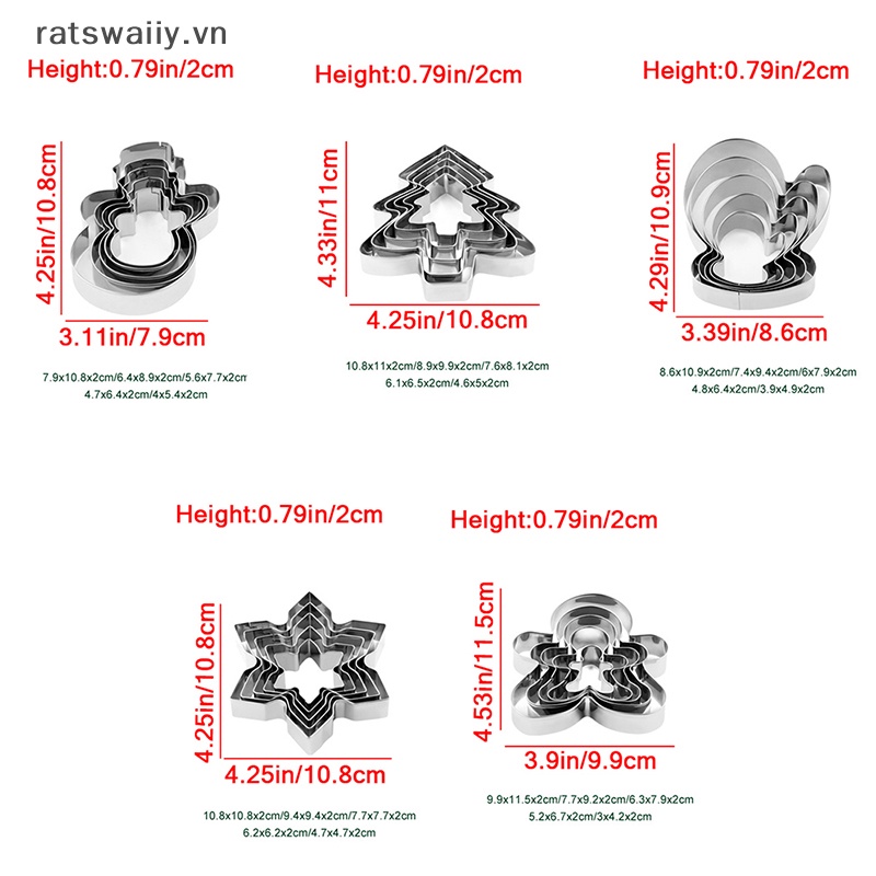 Set 5 Khuôn Cắt Bánh Quy Bằng Thép Không Gỉ Tạo Hình Chủ Đề Giáng Sinh diy vn