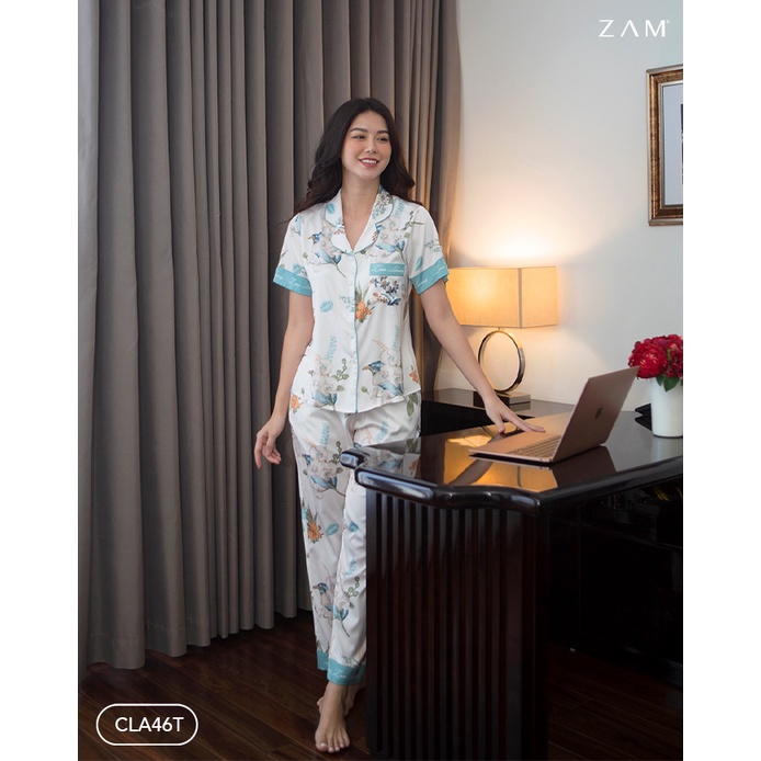 BỘ NGỦ SHE BY ZAM - CLA46T - BỘ NGẮN TAY QUẦN DÀI HOA LAN XANH