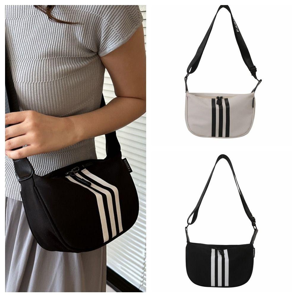 Shanhai Túi Thể Thao Đeo Chéo Hình Bán Nguyệt Kẻ Sọc Có Khóa Kéo Phong Cách Hàn Quốc Cho Nữ