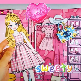  Pink girly Sách Búp Bê barbie Mặc Đầm Búp Bê Hoạt Hình Thủ Công Tự Làm Dễ Thương Cho Bé Gái 