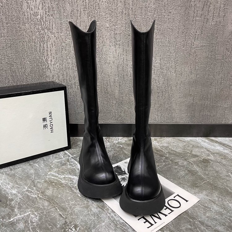 Giày Bốt Cổ Cao Đế Dày Mũi Tròn Có Dây Kéo Sau Lưng size 35-40 Thời Trang Cho Nữ