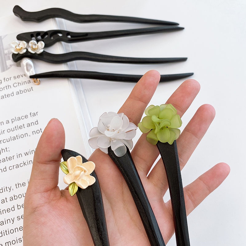 Trâm Cài Tóc Hình Hoa Màu Đen Phong Cách Cổ Điển Thời Trang Năm 2023