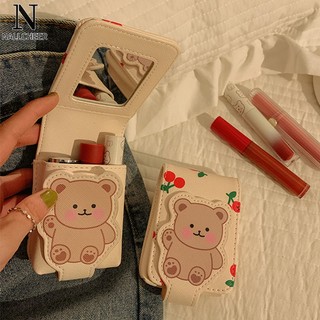 NALLCHEER Túi Đựng Mỹ Phẩm Du Lịch mini Có Gương Soi Họa Tiết Gấu Dễ Thương Hoạt Hình