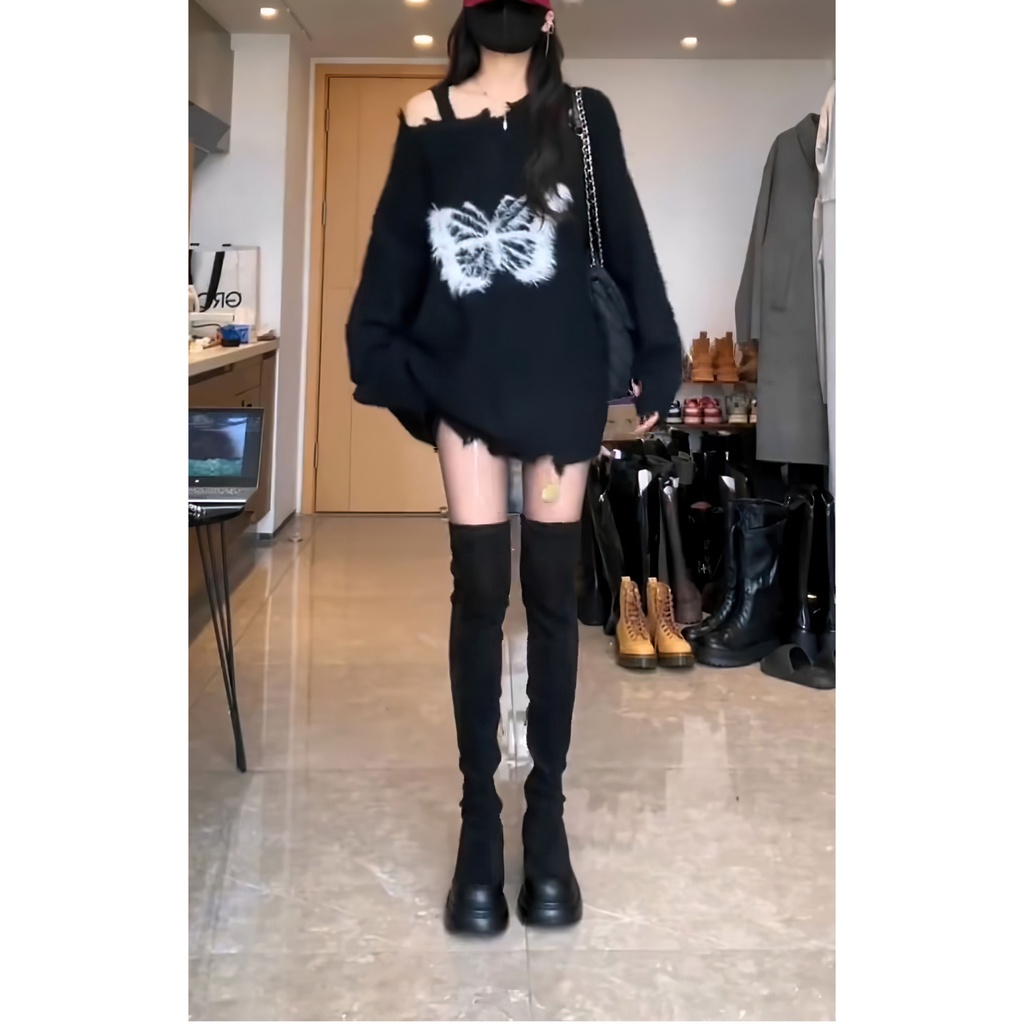 Áo sweater Trễ Vai Phối Nơ Xinh Xắn Theo Phong Cách Thu Đông Dành Cho Nữ