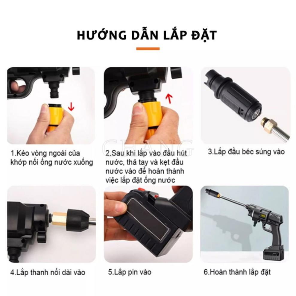 Máy rửa xe cầm tay mini gia đình công suất cao 400w 2 pin sạc 48V, máy rửa xe ô tô áp lực ca