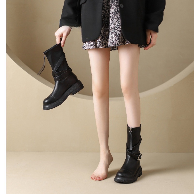 Melade ~ Giày Bốt martin Cổ Thấp Đế Dày Phong Cách Phương Tây Thời Trang Thu Đông 2023 Cho Nữ
