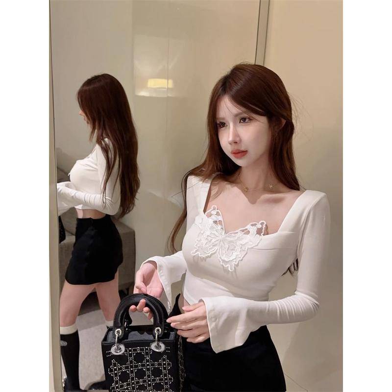 Áo Thun Tay Dài Loe Cổ Vuông 79 House Thiết Kế Mỏng Mùa Xuân Thu Phong Cách Mới Dành Cho Nữ