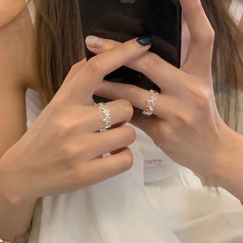 Nhẫn Hở Hình Ngôi Sao Năm Cánh y2k Màu Hồng Ngọt Ngào Có Thể Điều Chỉnh Cho Cặp Đôi