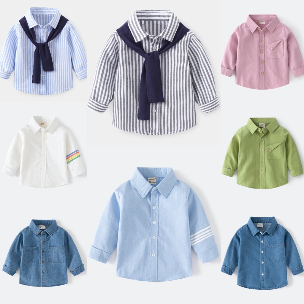 Áo Sơ Mi Dài Tay Họa Tiết Kẻ Sọc Đơn Giản Thời Trang Xuân Thu Cho Bé Trai
