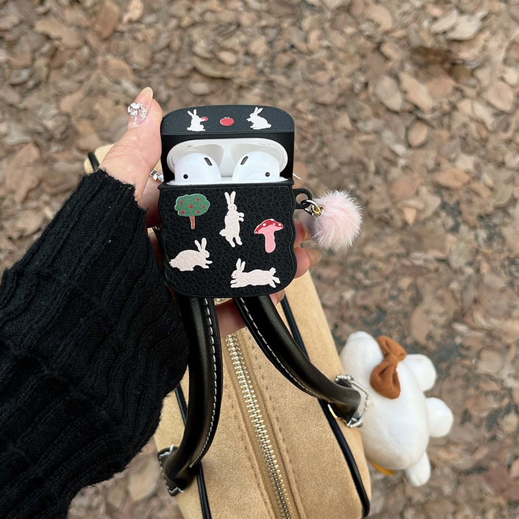 Vỏ Bảo Vệ Hộp Sạc Tai Nghe bluetooth airpods 1 / 2 / pro / 3 pro2 Bằng Da Hình Thỏ Và Nấm Dễ Thương
