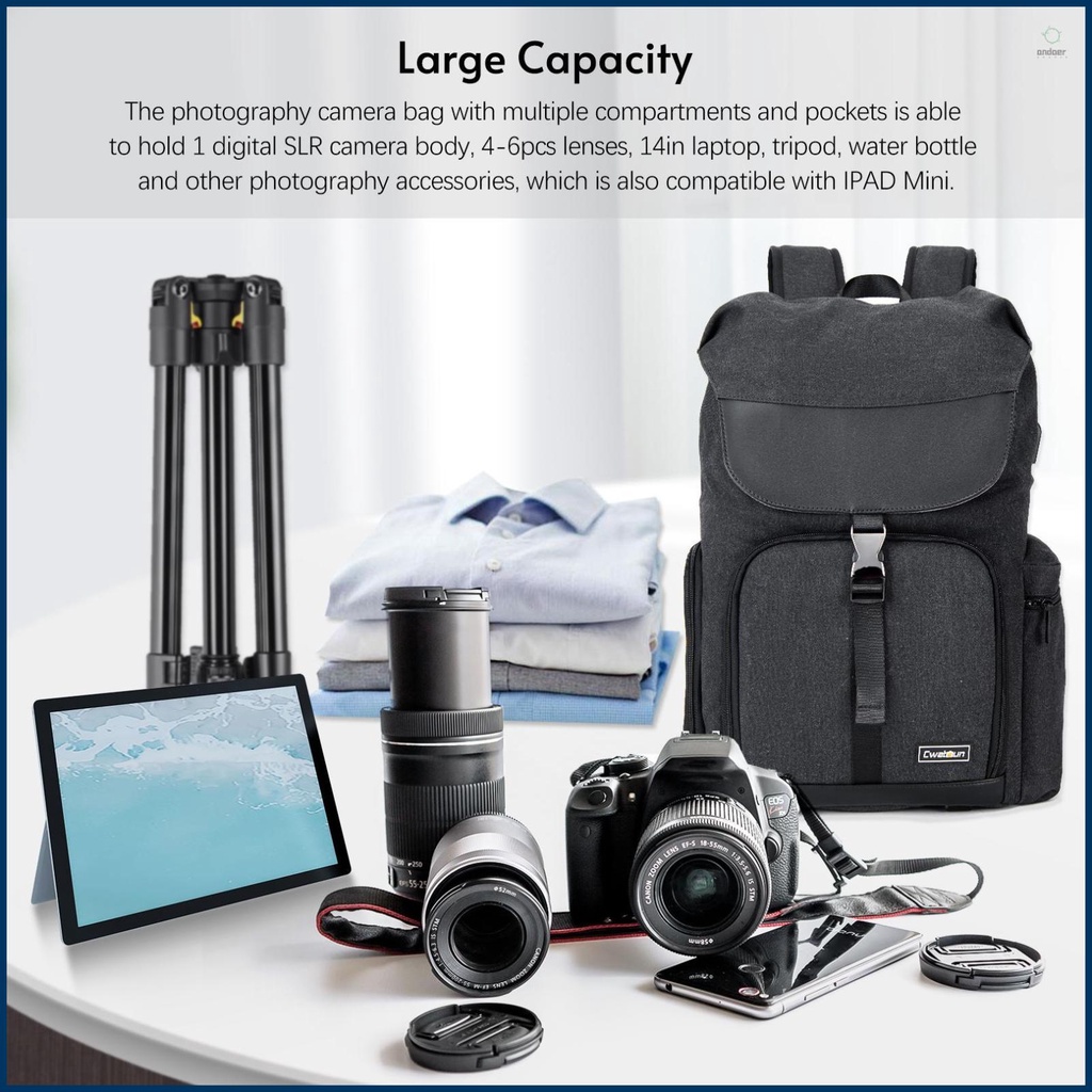 CWATCUN M8 Photography Camera Bag - Waterproof DSLR Backpack for Canon// with Laptop Compartment and Water Bottle Holder - Ideal for Outdoor Adventures