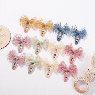 Set 2 kẹp tóc nơ vải ren dễ thương cho bé gái