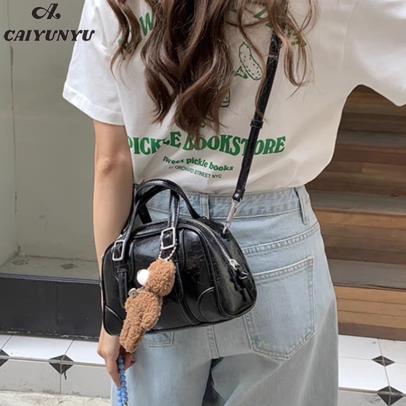 Túi Xách Đeo Chéo Màu Đen Phong Cách retro Hàn Quốc Cho Nữ