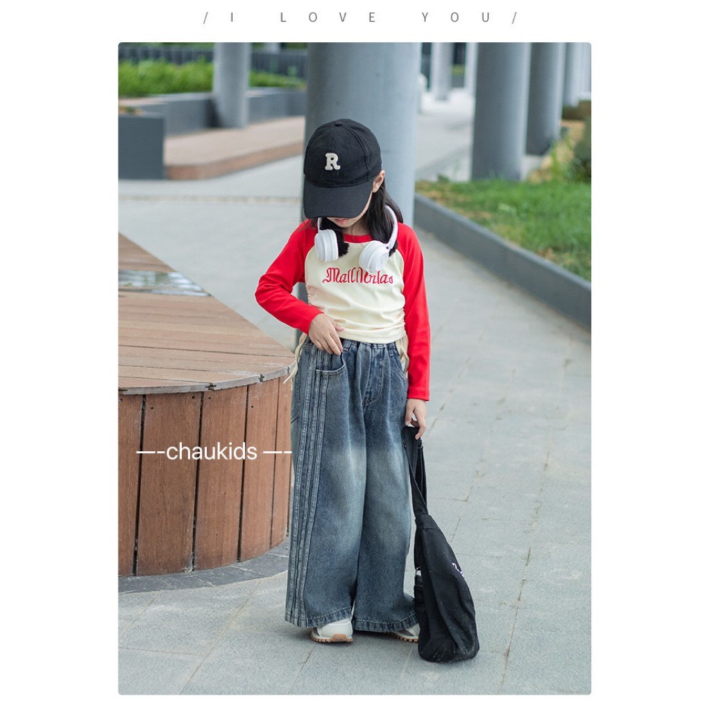 SET ÁO DÀI TAY DÂY RÚT QUẦN JEAN DÀI CHO BÉ GÁI XINH XẮN 10-30KG