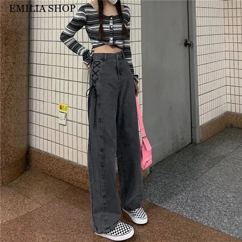 Chất lượng cao EMILIA SHOP quần ống rộng quần nữ jean Thời trang INS Casual Thể thao WNK23A0O11 44Z231030