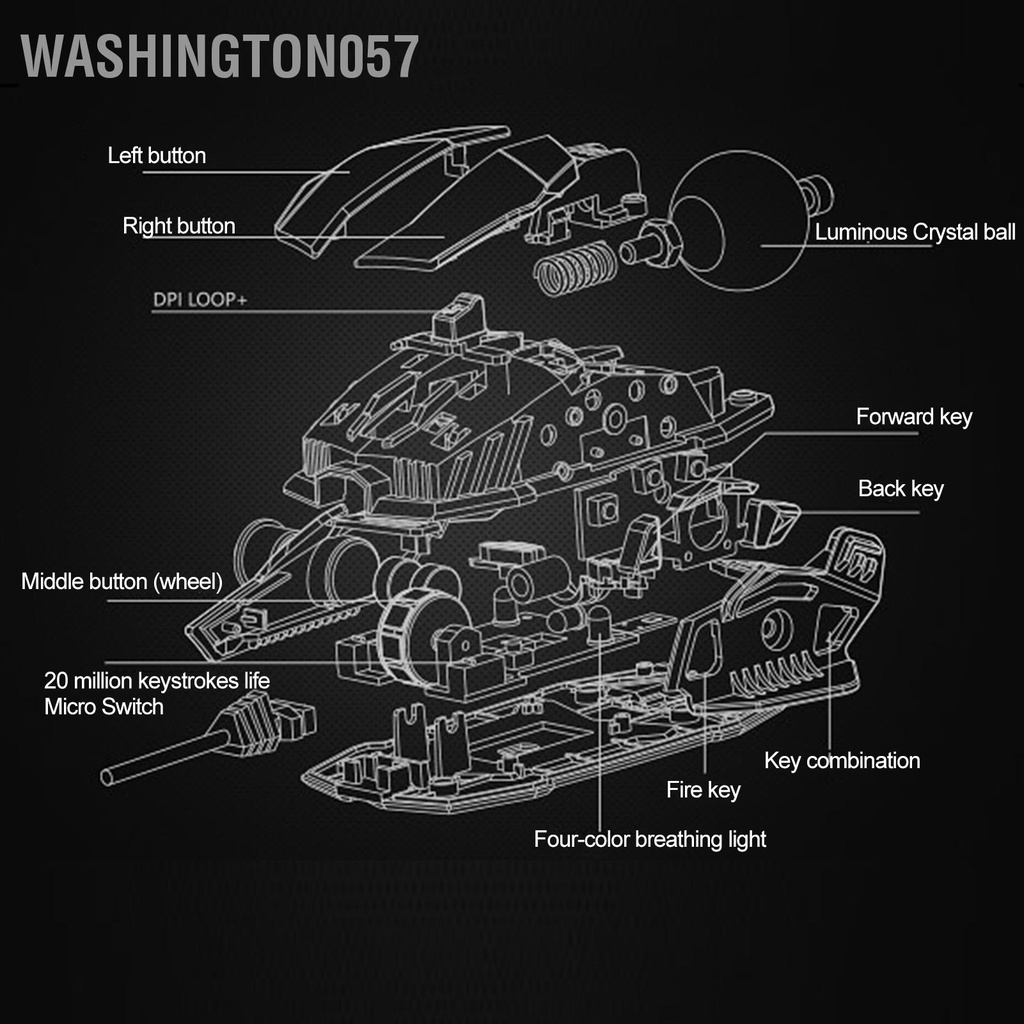 Washington057 Chuột Chơi Game Có Dây USB Cơ Khí Phát Sáng Quả Cầu Pha Lê Tăng Cường Phụ Kiện Máy Tính