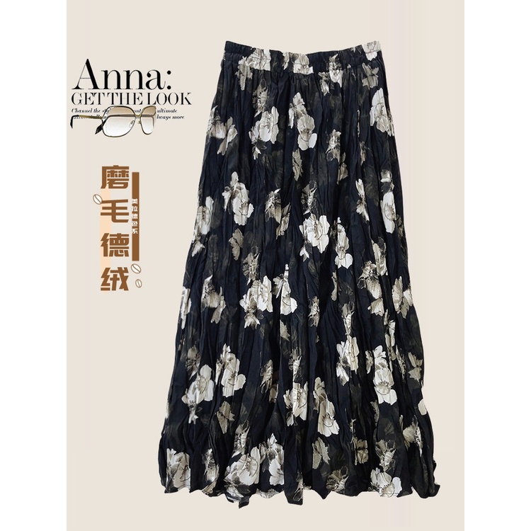 Thời Trang Chân Váy midi Chữ a Xếp Ly Lưng Thun Co Giãn Giữ Ấm Mùa Thu Đông Phong Cách retro Dành Cho Nữ