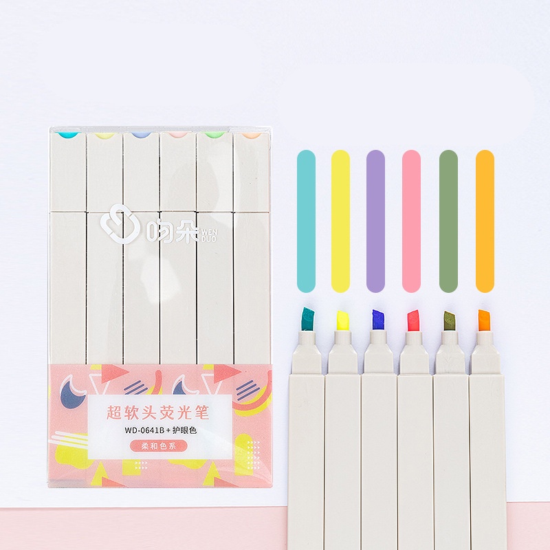 Bút dạ quang 6 màu highlight pastel, bút đánh dấu nhớ dòng cute nhiều màu marker dễ thương YK