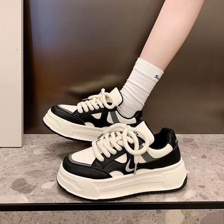 Giày Thể Thao Bằng Da pu Mũi Tròn Đế Dày Thời Trang Hàn Quốc