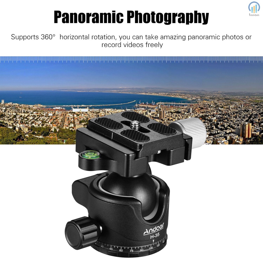 Andoer H-35 Panorama Tripod Ball Head Ballhead Mount Adapter U-Groove Low Gravity Center Aluminium Alloy Load Capacity 15kg/33lbs
