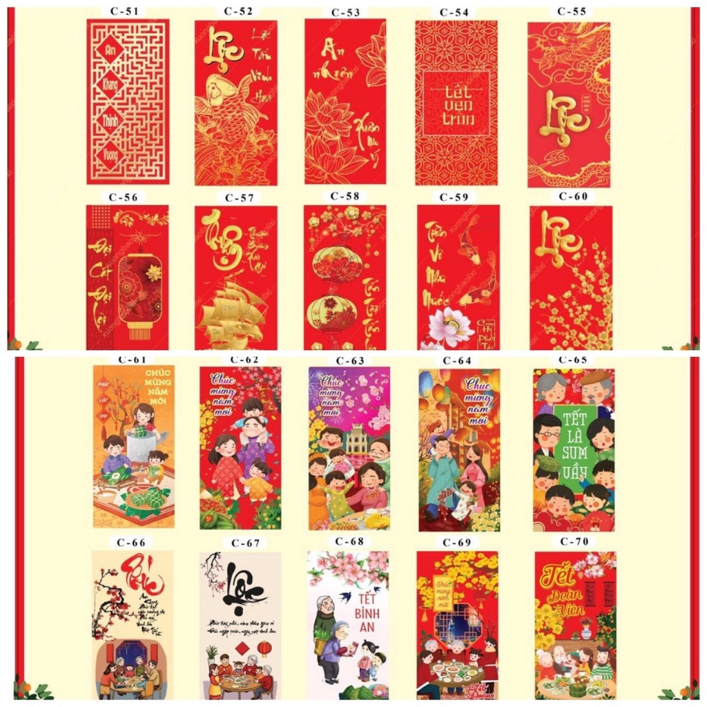 Combo 100 Bao Lì Xì Tết 2024 Mix 10-20 MẪU