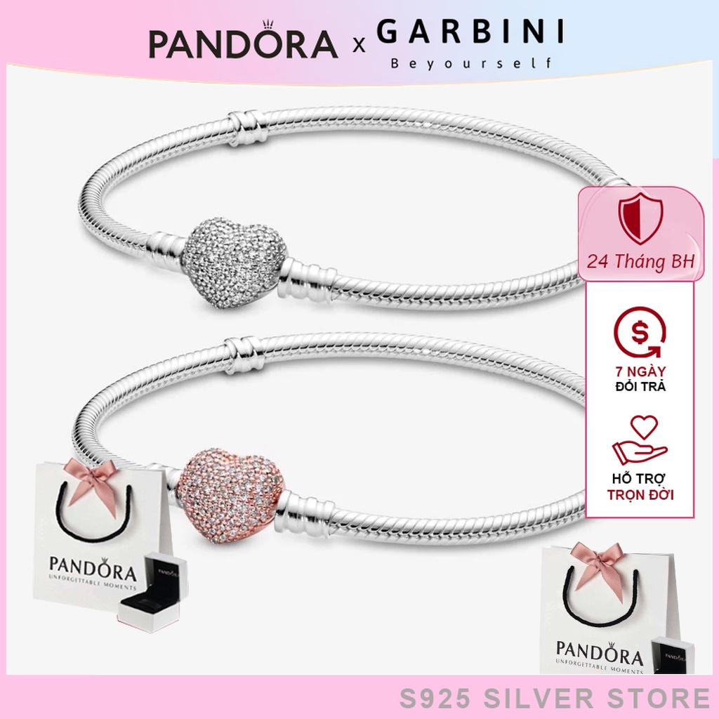 Vòng Tay bạc S925 Pandora Moments Sparkling Heart Clasp Snake Chain Bracelet Pan5015 Fullbox