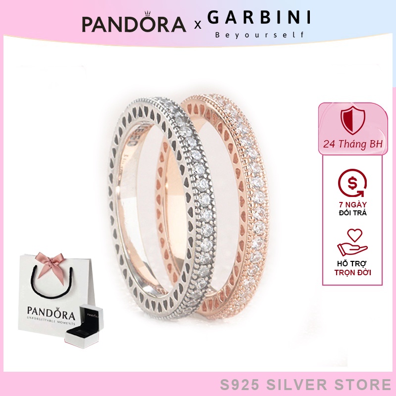 Nhẫn Pandora Sparkle &amp; Hearts Ring 8051 - Nhẫn nữ Pandora Cặp Đôi Nam Nữ Hàng Fullbox Bạc S925 ALE