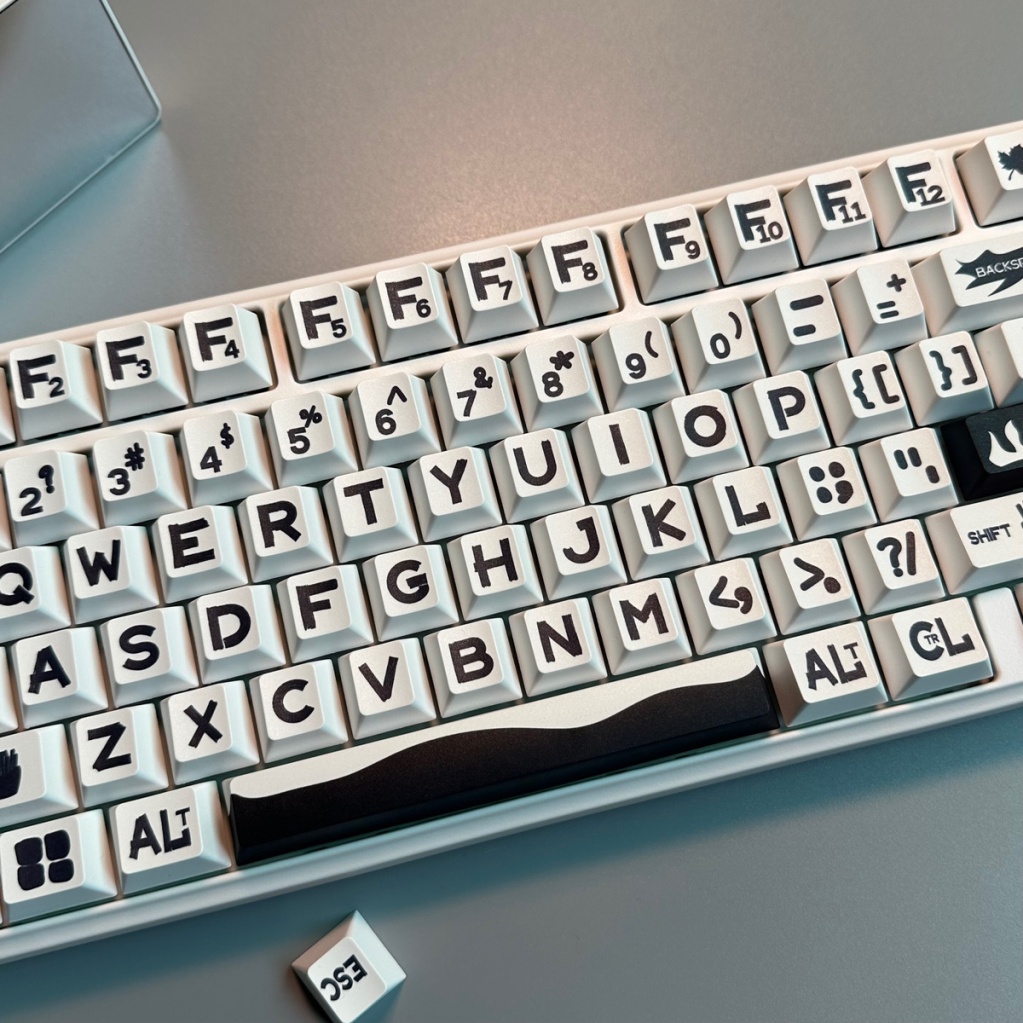 Keycaps chủ đề ký tự lớn màu đen, keycap phím 127/130, chiều cao CHERRY, thăng hoa PBT, phù hợp với bàn phím phím 87/68/84/104/108