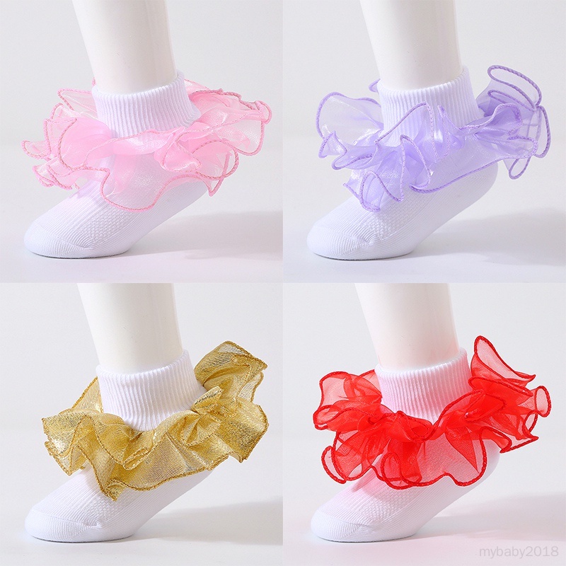 Vớ cotton Mềm Mại Chống Trượt Phối Ren Kiểu Công Chúa Dành Cho Bé Gái Sơ Sinh
